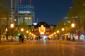 Fototapeta na wymiar Tokyo Station at night in Japan, 2024