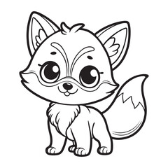 line art of fox cartoon vector