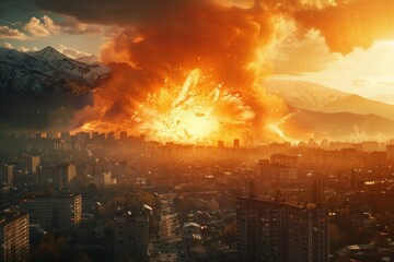 Fototapeta premium Image of major earthquake happening, depicting a powerful and frightening large-scale seismic event.