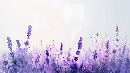Beautiful Lavender Flowers Painting with Copy Space on White Background