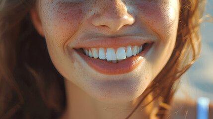 Beautiful smile and white teeth of a young woman, generative ai - obrazy, fototapety, plakaty