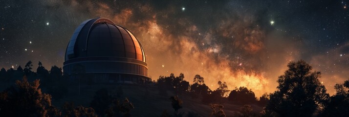 An observatory sits under the celestial expanse with myriad stars twinkling in the night sky - obrazy, fototapety, plakaty
