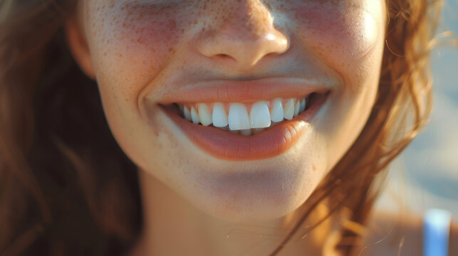 Beautiful smile and white teeth of a young woman, generative ai