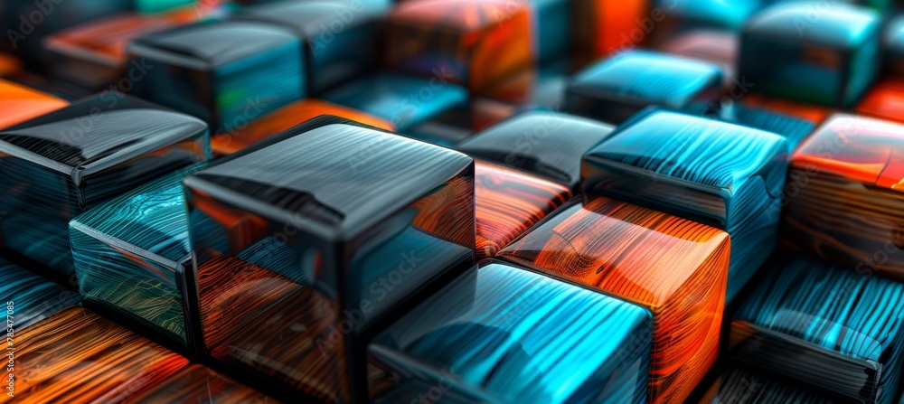 Aufkleber abstract arrangement of 3d wooden cubes with rustic texture for a captivating backdrop