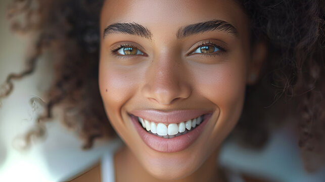 Beautiful smile and white teeth of a young woman, generative ai