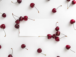 Cherry isolated on white with white rectangle