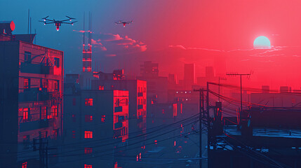 Obraz premium Futuristic City at Sunset