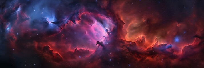 This stunning image captures the vibrant colors and ethereal presence of nebulae against the backdrop of distant stars in the vast cosmos