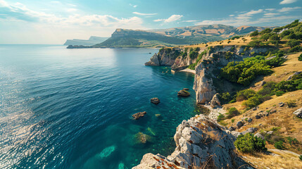 Fototapeta na wymiar Summer view of Black sea coast near Fiolent cape Crime