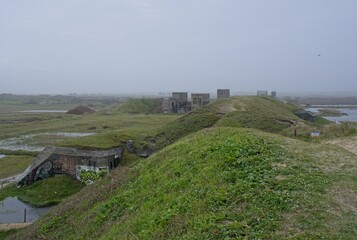 Treguennec, France - Apr 4, 2024: Gravel mill with silo's built by the organisation Todt. The...