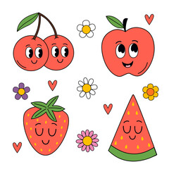 set of isolated cute strawberry, watermelon, apple, cherry - 785478034