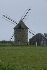 Plogoff, France - Apr 4, 2024: Wonderful landscapes in France, Brittany. Trouguer windmills in...