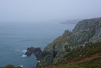 Wonderful landscapes in France, Brittany. Pointe du Van in Plogoff. Cloudy spring day. Selective focus.