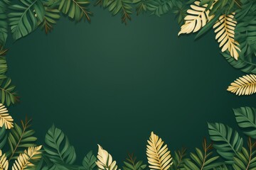 Tropical plants frame background with olive blank space for text on olive background, top view. Flat lay style. ,copy Space flat design vector illustration