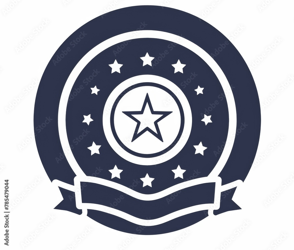 Poster logo design, a ribbon wrapping around the emblem has stars to represent getting a good level for goo