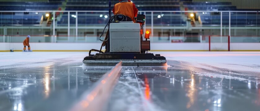 Ice cleaning machine at a skating rink, smooth, preparation, zamboni