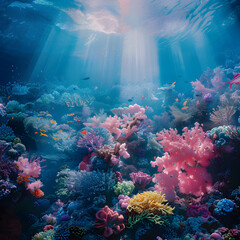 Fototapeta na wymiar Sunlit Coral Reef: A Melange of Aquatic Vibrancy and Biodiversity