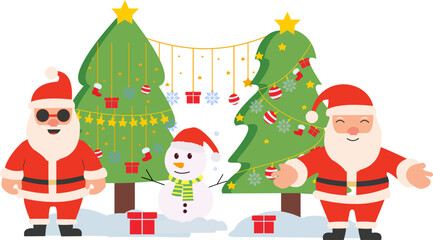 Santa Claus and Snowman with Tree Christmas Decoration