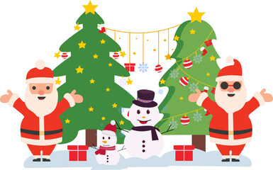 Santa Claus and Snowman with Tree Christmas Decoration