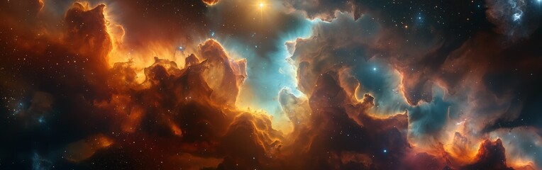 A captivating expanse of starry nebula clouds swirling amidst the galaxy, evoking the mystery and beauty of the universe - obrazy, fototapety, plakaty