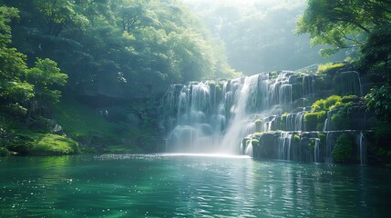 Lose yourself in the enchanting beauty of a cascading waterfall, where crystal-clear waters tumble...