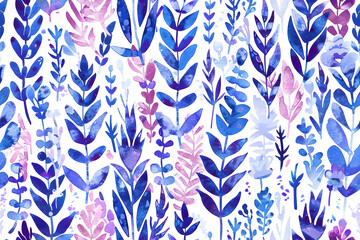 Watercolor hand drawn pattern of fantasy vintage  blue lavender isolated on white background