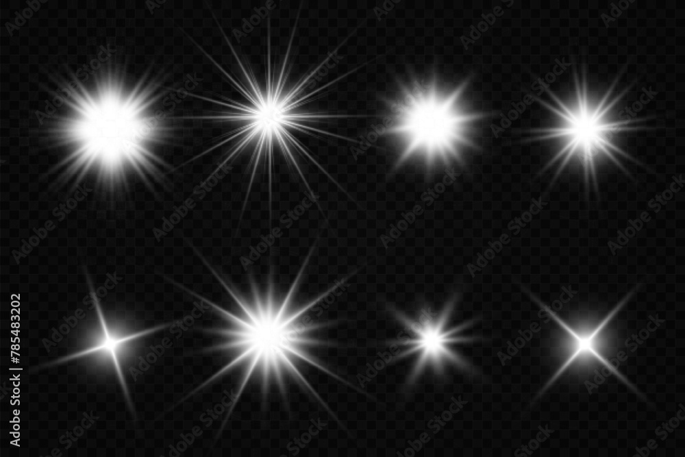 Poster spark of light.the star flashes brightly.set of glowing effects.