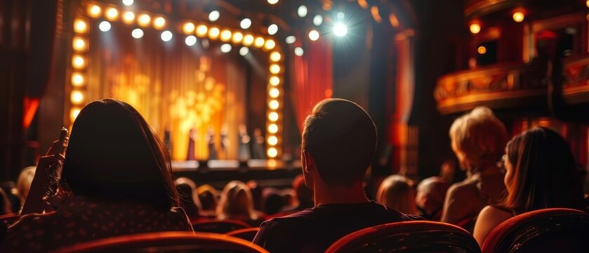 Attending a Broadway show in New York, vibrant, cultural, exciting