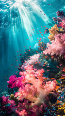 Sunlit Coral Reef: A Melange of Aquatic Vibrancy and Biodiversity
