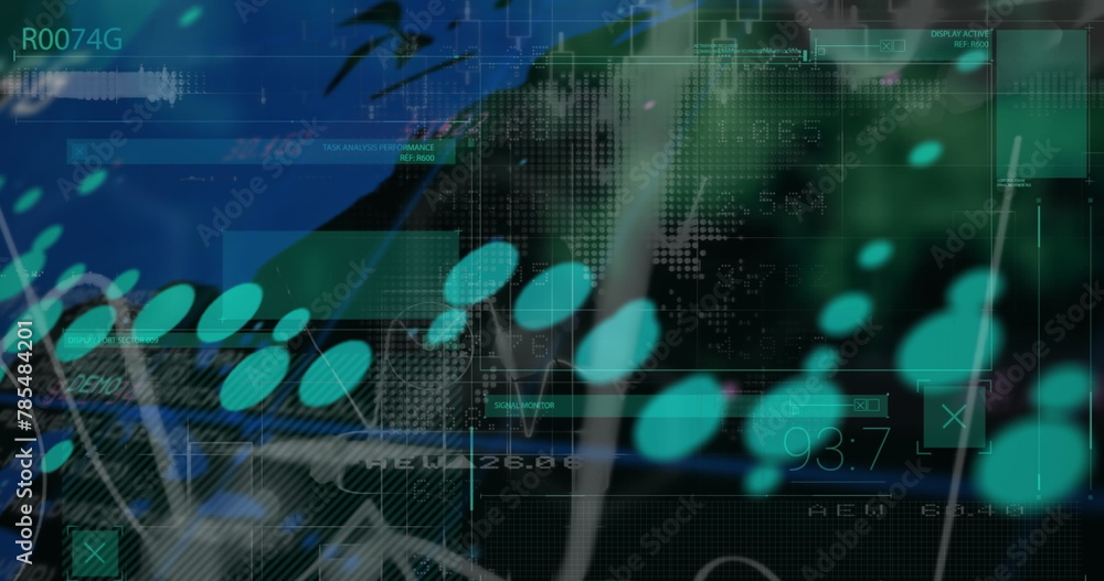 Poster image of world map, statistics and data processing
