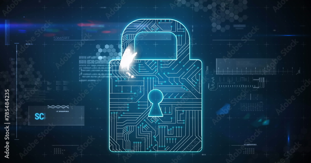 Poster image of online security padlock and data processing
