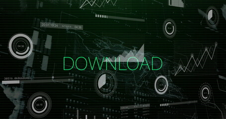 Image of interference and download text over data processing on black background