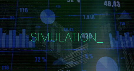 Image of simulation text, statistics and data processing