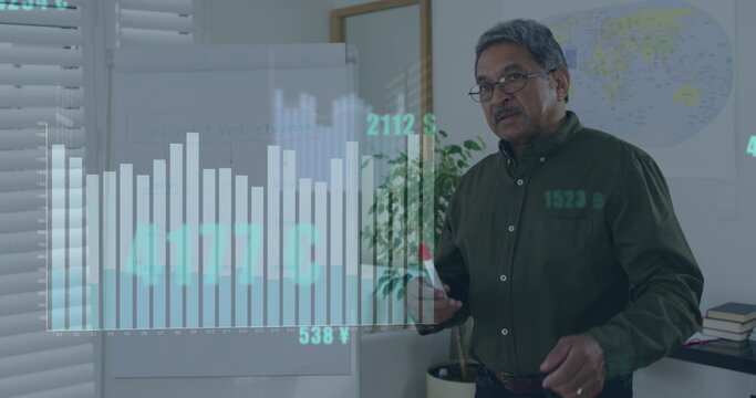 Image of data processing over biracial male teacher