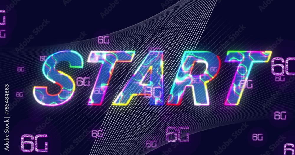 Poster image of start text over 6g text and data processing on dark background