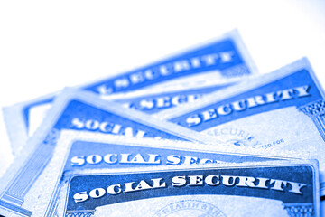 Social Security Cards in a Row Pile for Retirement
