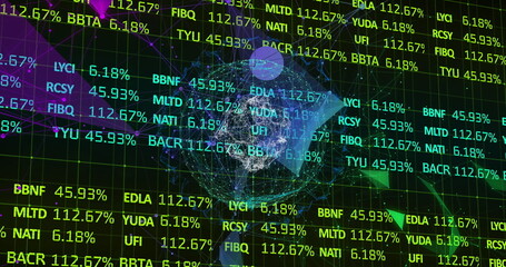 Fototapeta premium Image of financial data processing over globe and connections