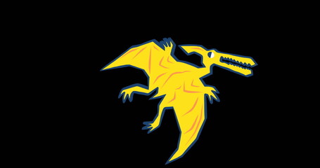 Image of yellow pterodactyl dinosaur moving on black background