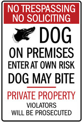 Beware of dog warning sign enter at own risk, dog may bite.