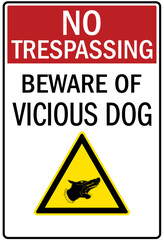 Beware of dog warning sign vicious dog