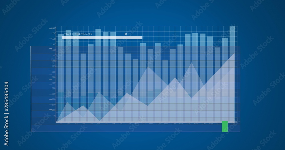 Poster image of multiple graphs and loading bar with changing numbers over blue background