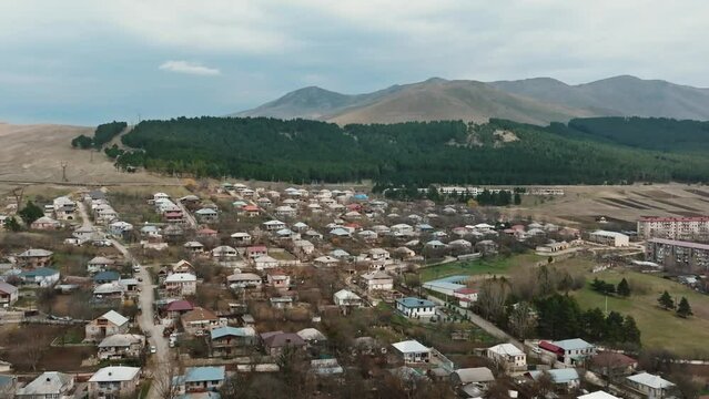 Aerial view of Village Dmanisi, site of paleoanthropological excavations in southern Georgia.
