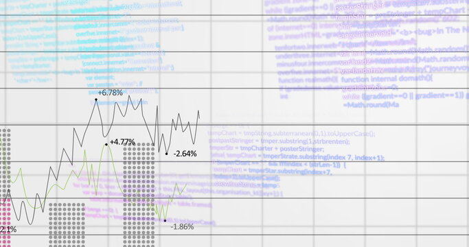 Image of statistical data processing over grid network against white background - Powered by Adobe