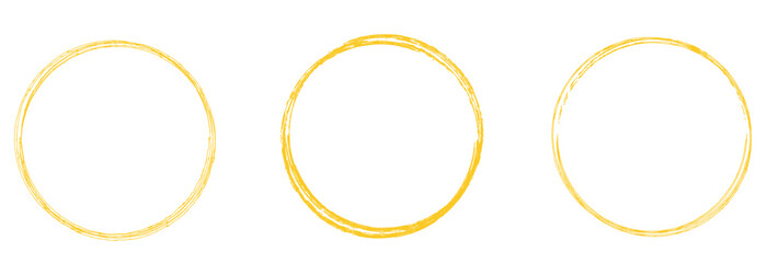 golden circle line hand drawn. Highlight the hand-drawing circle isolated on a white background. Round handwritten circle. 