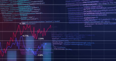 Image of statistical data processing over grid network against blue background