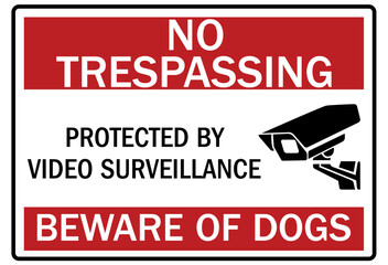 Beware of dog warning sign property protected by video surveillance 