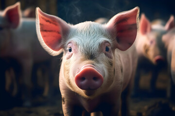 Funny piglets on the farm. Happy farm animals. - obrazy, fototapety, plakaty