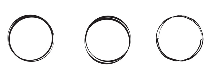Hand drawn circle line sketch set. Vector circular scribble doodle round circles for message note mark design element. Pencil or pen graffiti bubble or ball draft illustration.