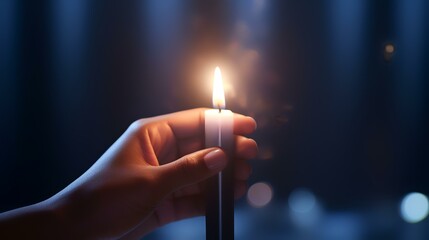 Hand holding burning candle with world map on dark background. Global warming concept