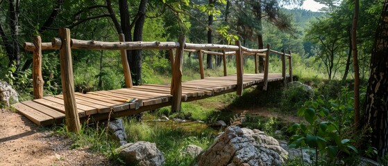 Building a footbridge in a scenic hiking area, nature, access